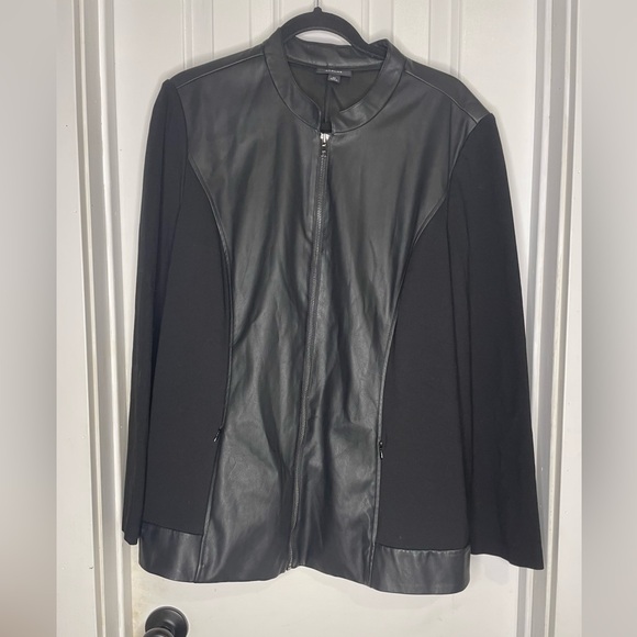 Alfani Women's Black Faux Leather & Ponte Knit Moto Jacket 2x - Picture 2 of 5